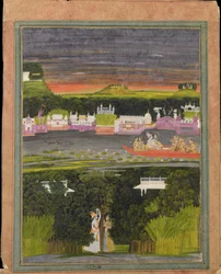 Radha y Krishna en el bote del amor